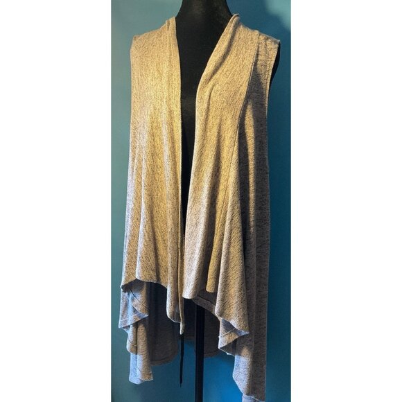 Heather Gray Open Front Sleeveless Cardigan Vest By Olivia Sky XL Lightweight Kn - Picture 1 of 6